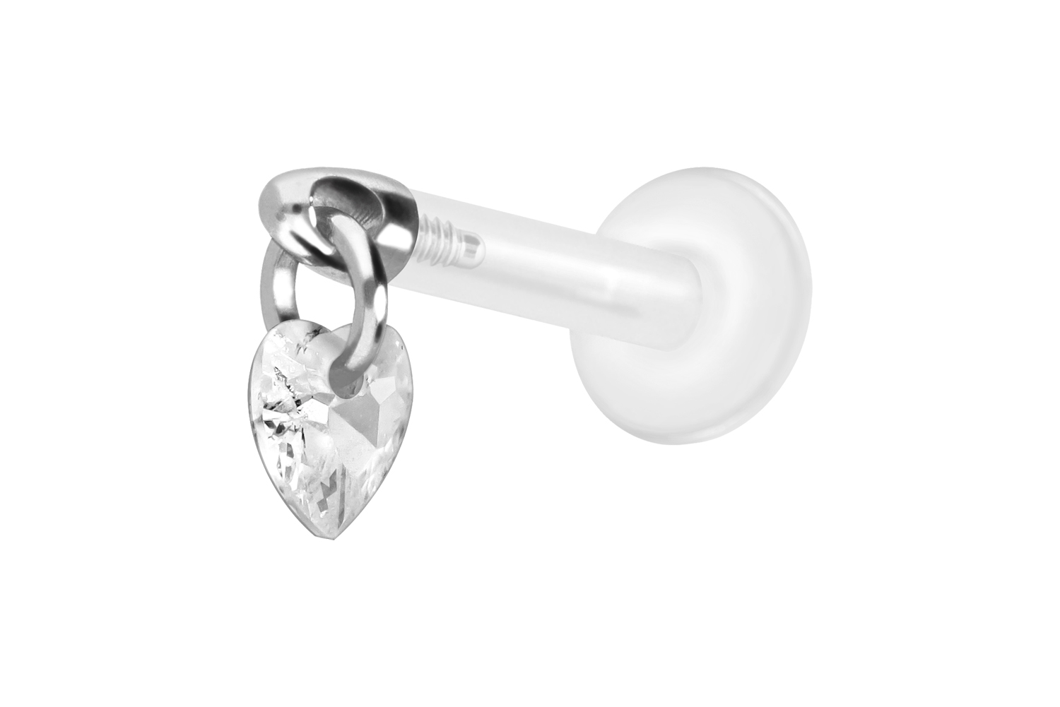 PTFE Labret mit Innengewinde + Titan-Aufsatz KRISTALLHERZ | SI = Silberfarben | 1,6 | 10 | KK = Kristallklar | IXP5116_[292402]